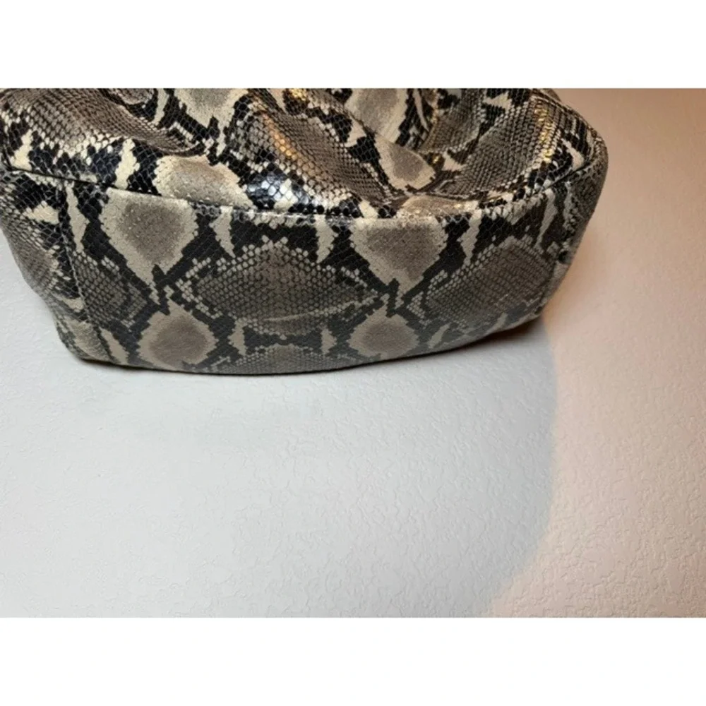 Streets Ahead Snakeskin Embossed Hobo Bag Grey Black Patent Handle Made in USA